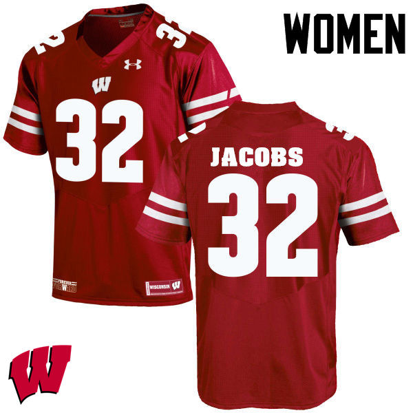 Women Wisconsin Badgers #32 Leon Jacobs College Football Jerseys-Red - Click Image to Close